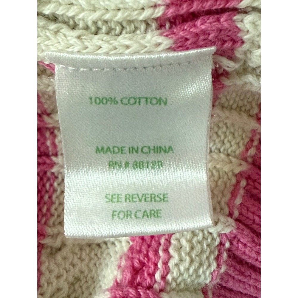 Lilly Pulitzer Women's Medium Striped‎ Cable Knit Pink Ivory Cotton Sweater - Picture 8 of 9